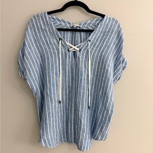 Women’s Rails Sky Blue & White Striped Sear sucker T-shirt Top- Size Medium